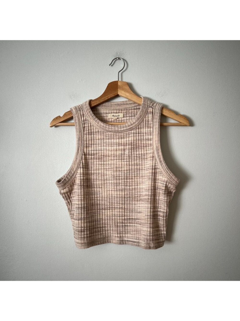 Madewell Brightside Rib Cutaway Crop Tank Top Marled Beige Women's Size Medium